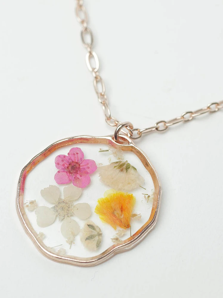 Women's Pressed Flower Pendant Necklace