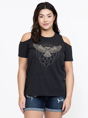 Women's Owl Cold Shoulder Relaxed Tee