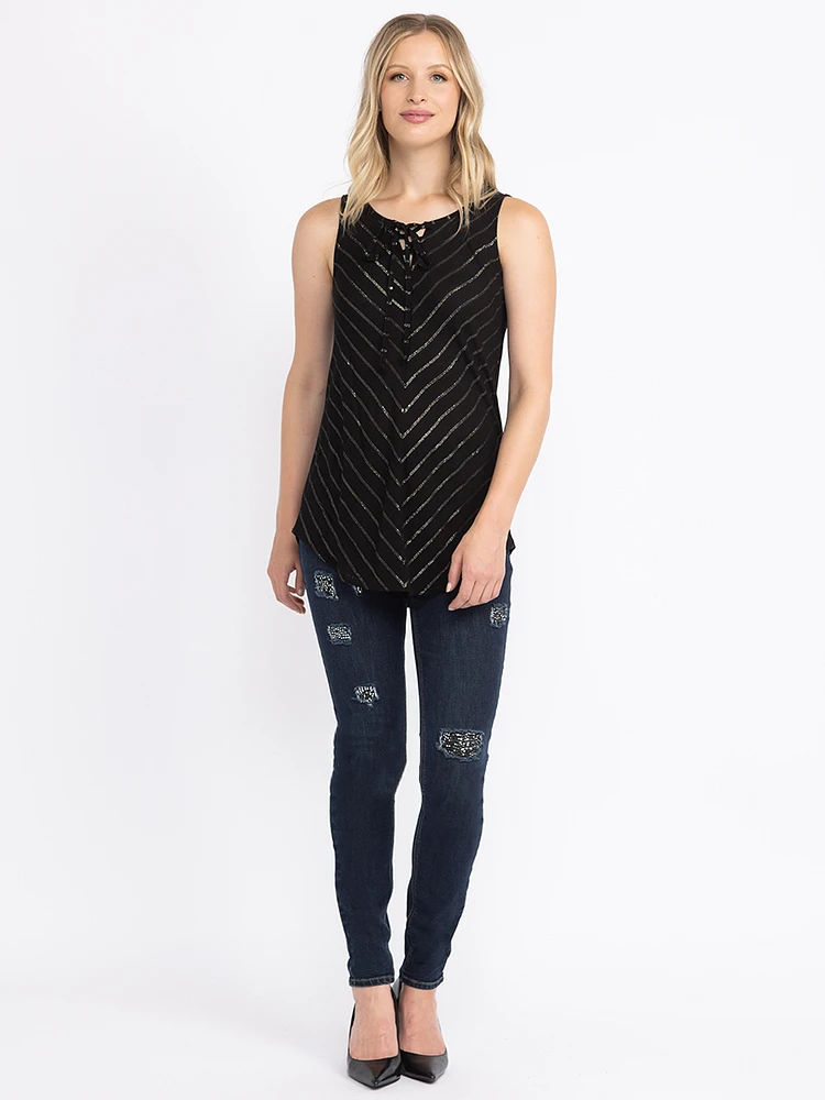 Women's Metallic Cross Neck Tank
