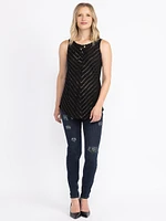 Women's Metallic Cross Neck Tank