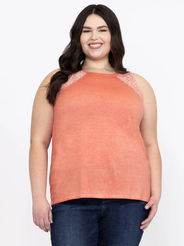 Women's Washed Tank With Lace