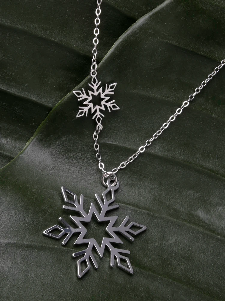 Women's Double Snowflake Charm Necklace
