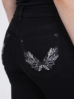 Women's Embellished Back Pocket Black Baby Boot Jeans