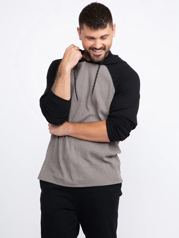Men's Hooded Waffle Henley Shirt