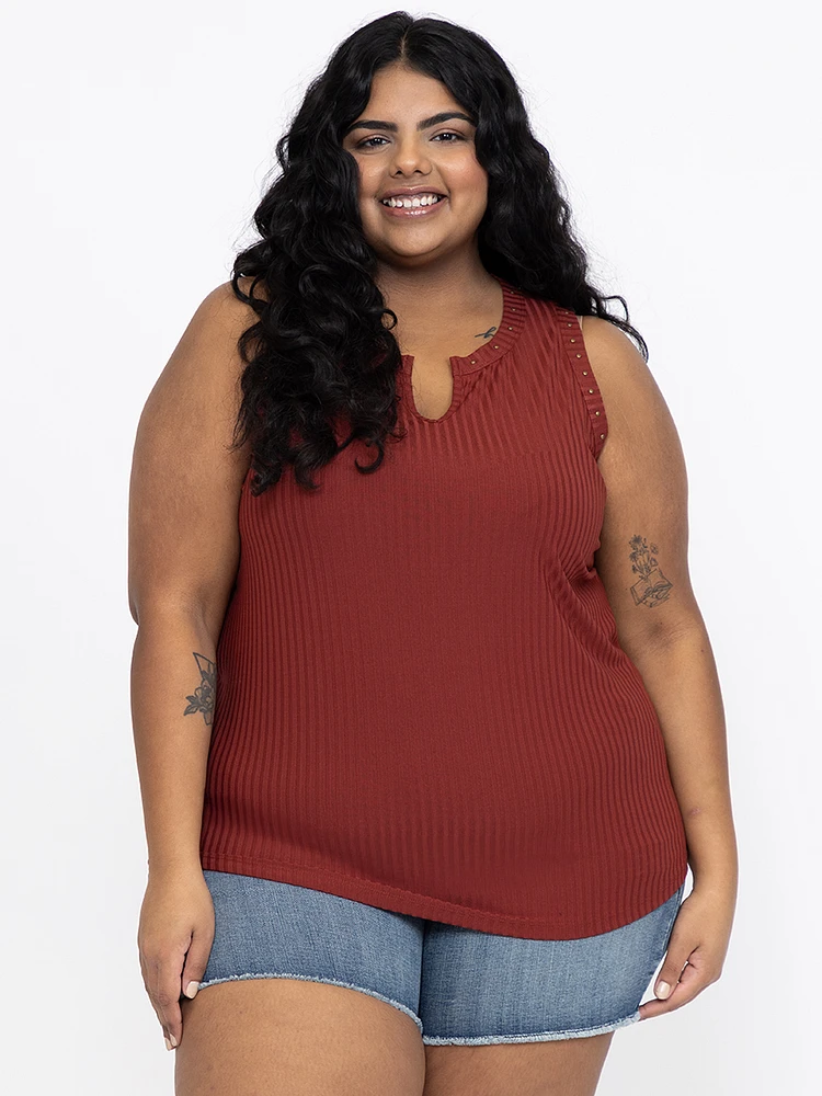 Women's Ribbed Split Neck Tank