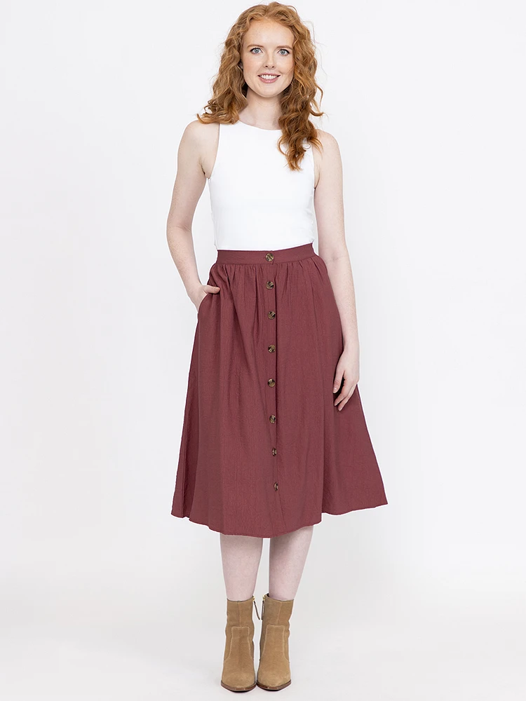 Women's Button Front Midi Skirt