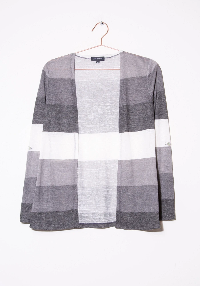 Women's Stripe Roll Sleeve Cardigan