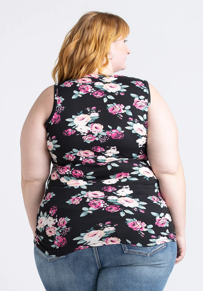 Women's Floral Side Ruched Tank