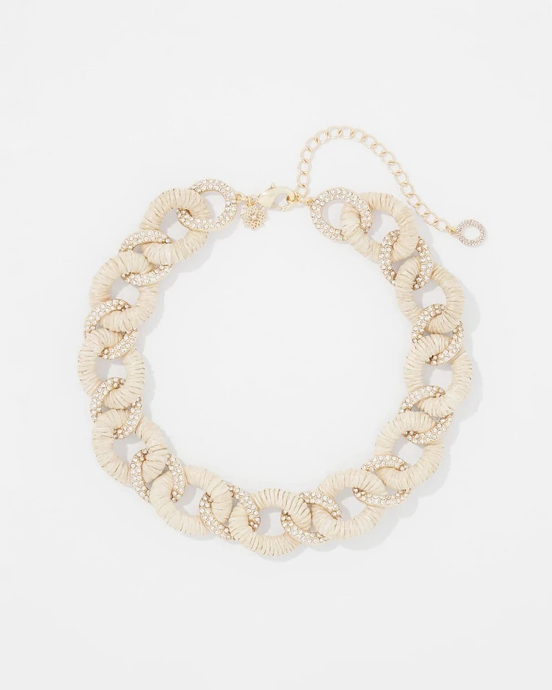 Natural Raffia + Crystal Link Necklace
