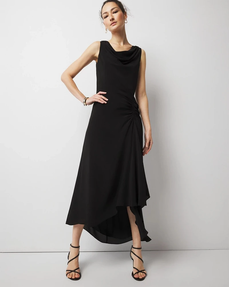 Cowl Neck Ruched Midi Dress