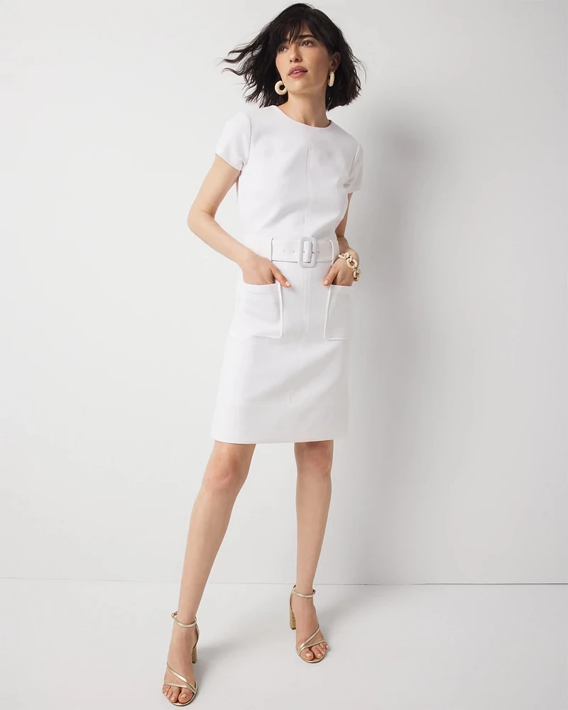 Petite Belted Ponte Shirt Dress