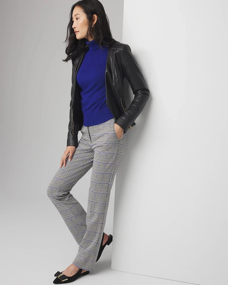 Straight Leg Houndstooth Luxe Plaid Pants