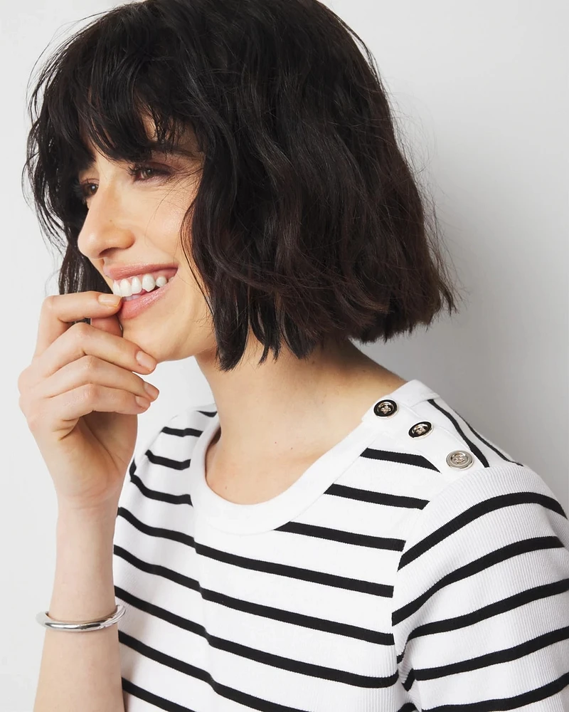 WHBM FORME™ Ribbed Stretch Button Shoulder Tee