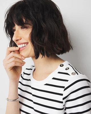 WHBM FORME™  Ribbed Stretch Button Shoulder Tee