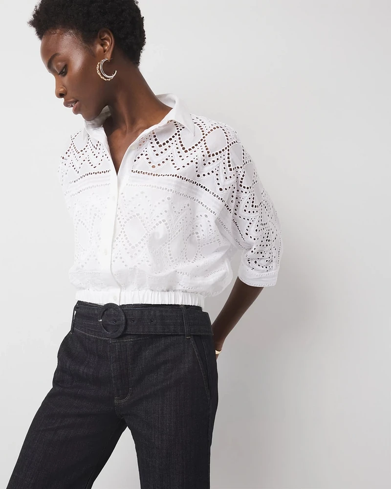 Kimono Sleeve Eyelet Shirt