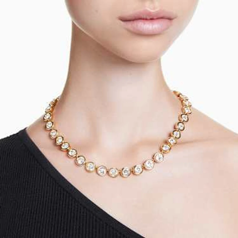 Swarovski Imber Tennis necklace, Round cut, White, Gold-tone