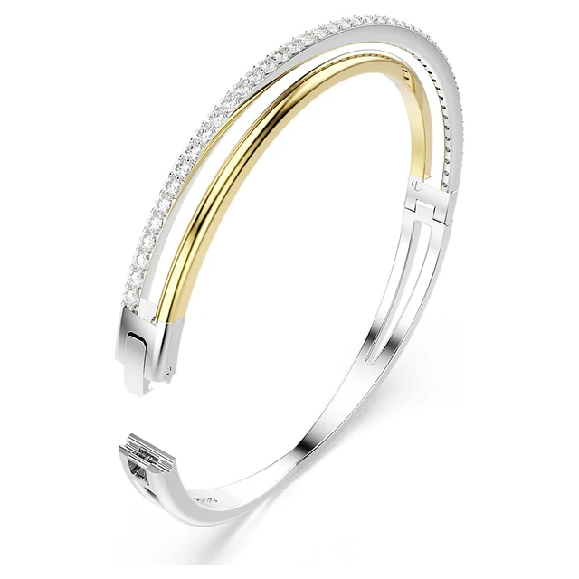Swarovski Hyperbola bangle, Round cut, White, Mixed metal