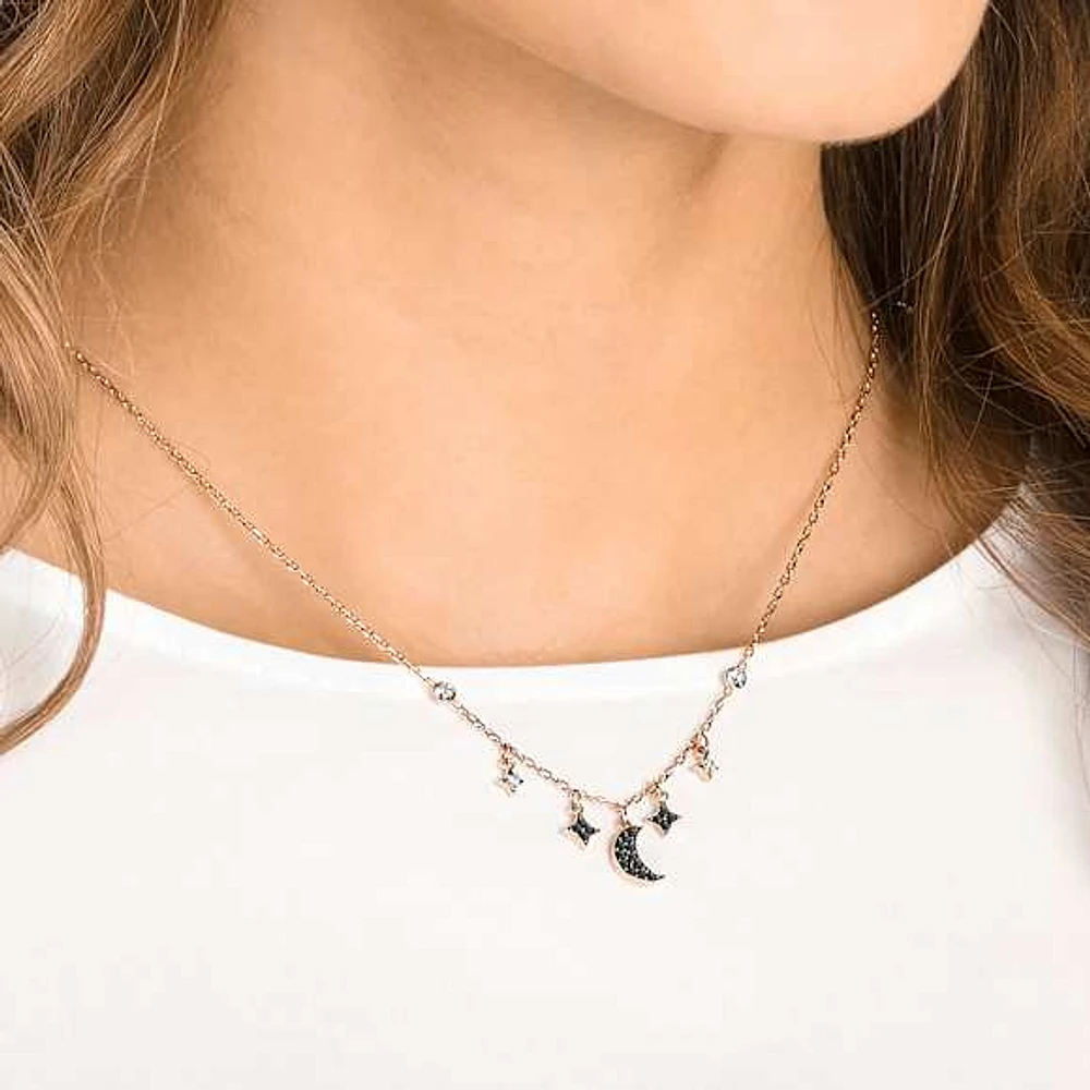 Swarovski Symbolica necklace, Moon and star, Black, Rose