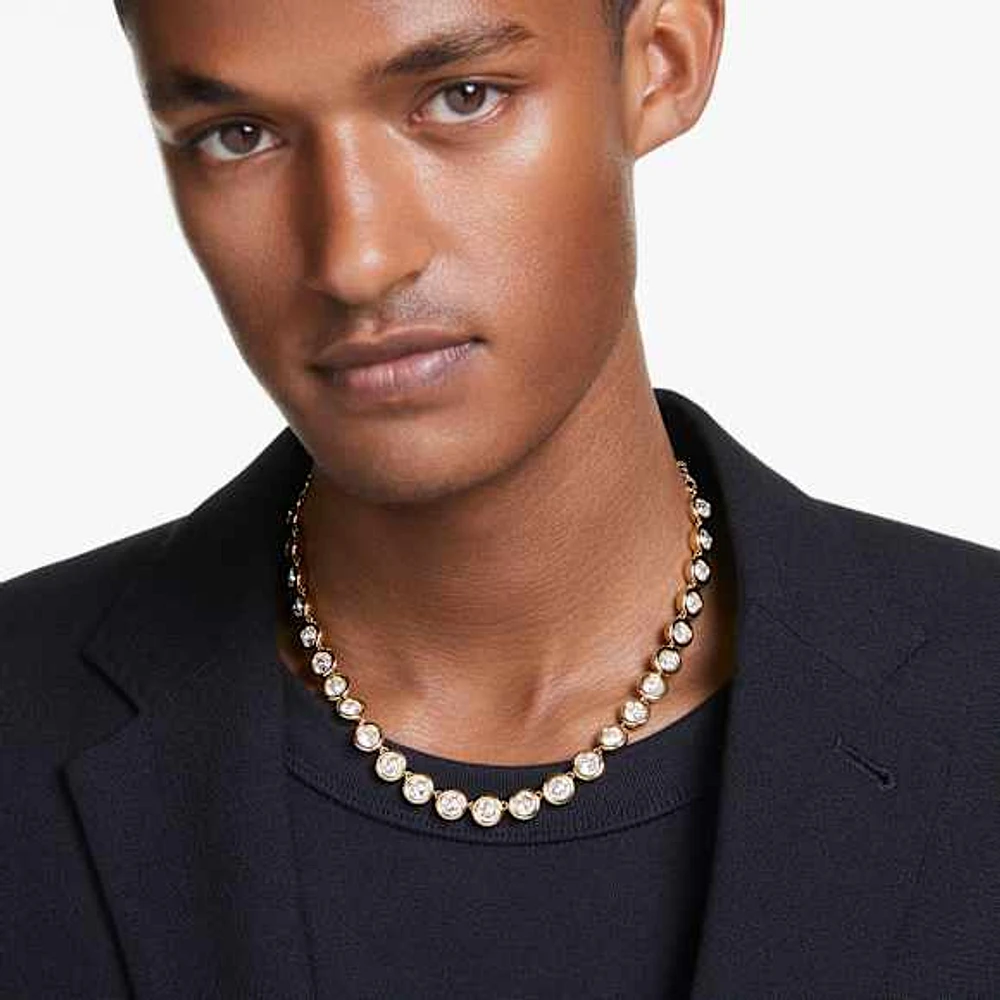 Swarovski Imber Tennis necklace, Round cut, White, Gold-tone