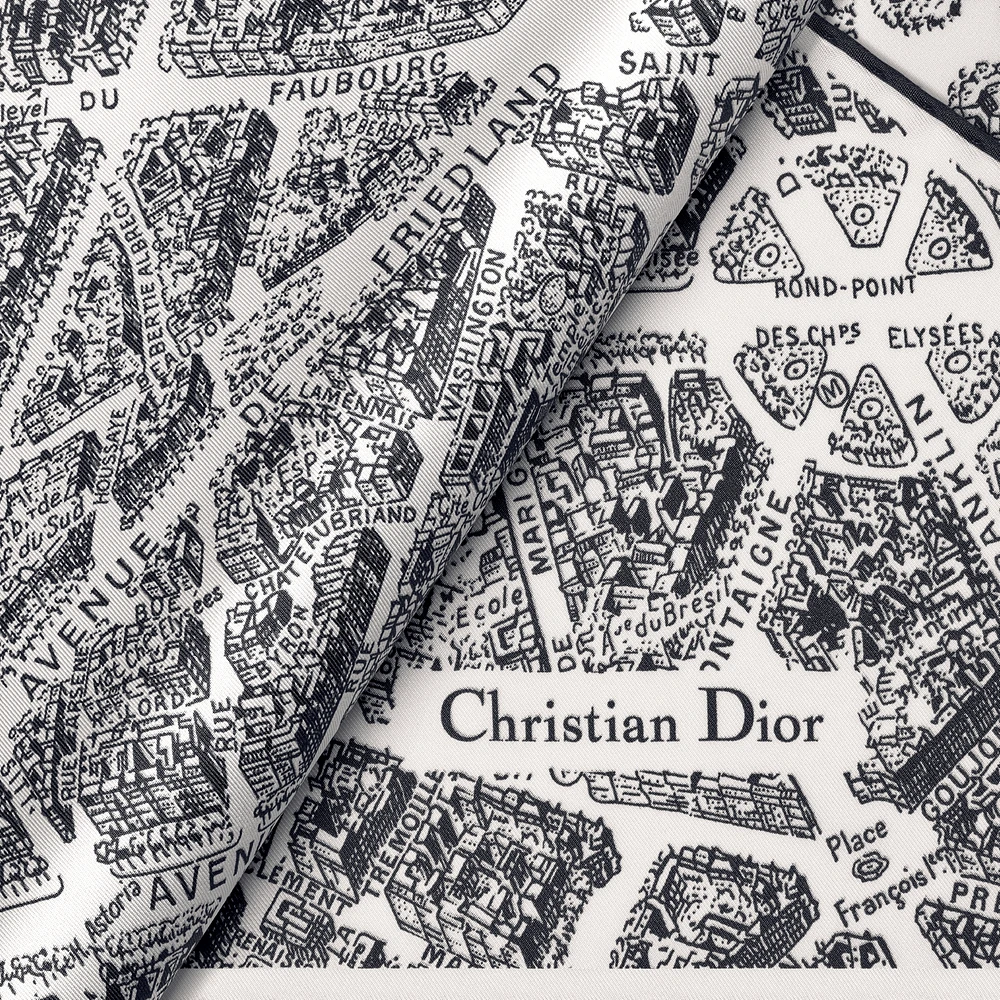 Christian Dior ミッツァ plan de paris Plan de Paris Mitzah Scarf White and Black Silk Twill | DIOR