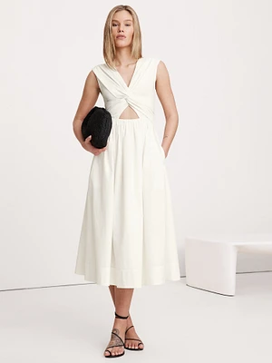 【送料&関税込】Off-White Cut-out Midi Dress And Now This Women's Short Puff Sleeve Textured Cutout Midi