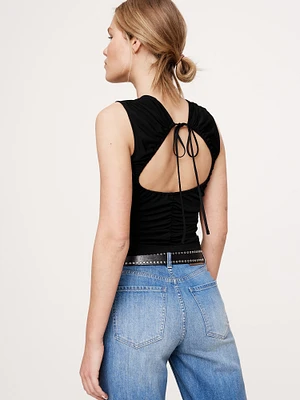 ★andar★ Ribbed open back crop top Elastic Band Open Back Crop Top