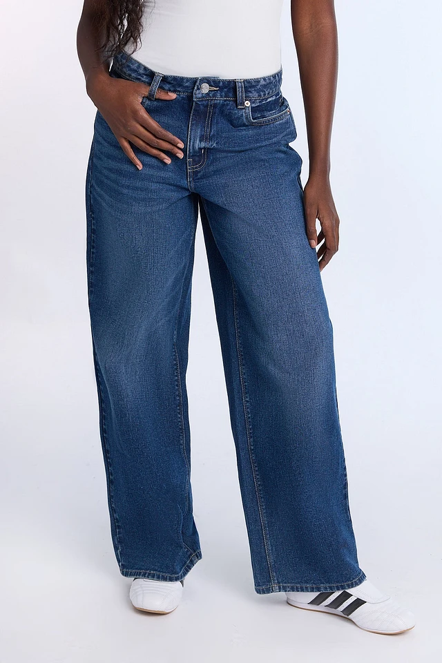 Empyre Extent Petrol Wash Low Rise Wide Leg Jeans at