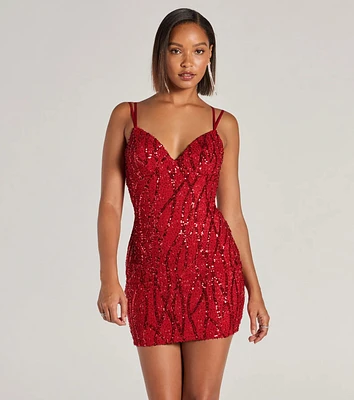 Windsor Adalynn Lace-Up Sequin Bodycon Mini Dress at