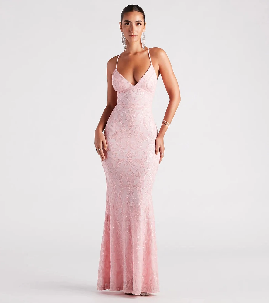 Windsor Bethanie Formal Sequin V-Neck Mermaid Dress at