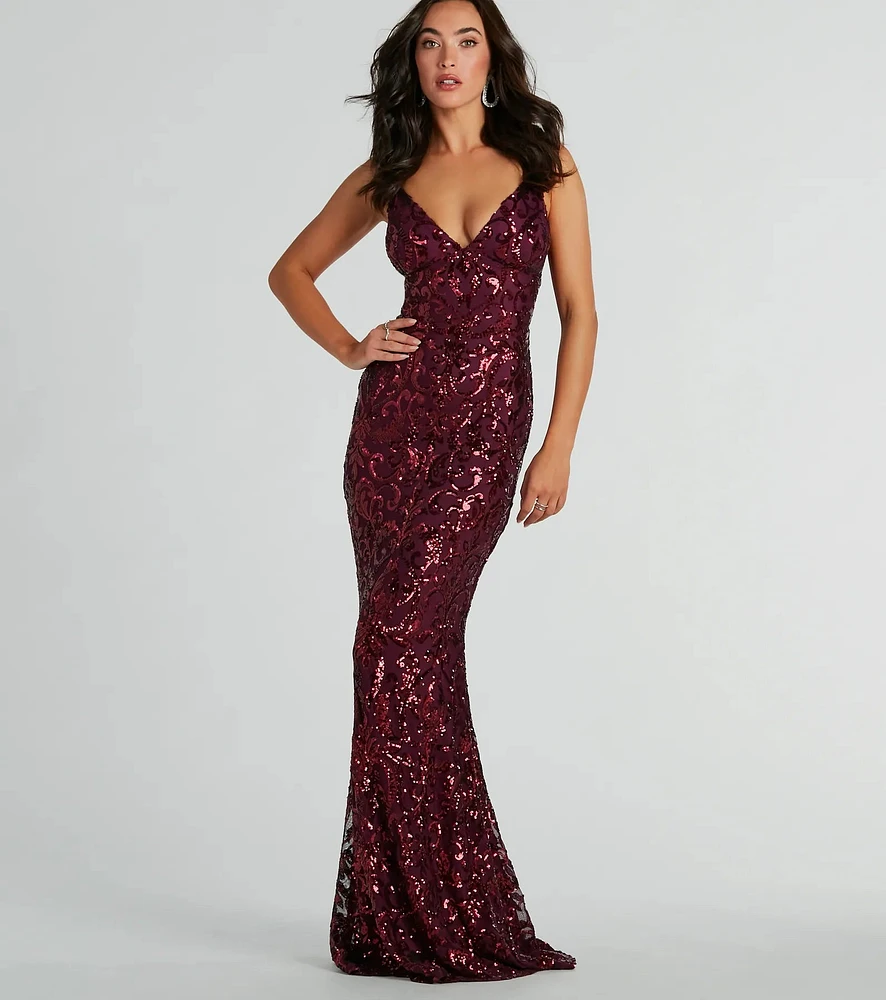 Windsor Bethanie Formal Sequin V-Neck Mermaid Dress at