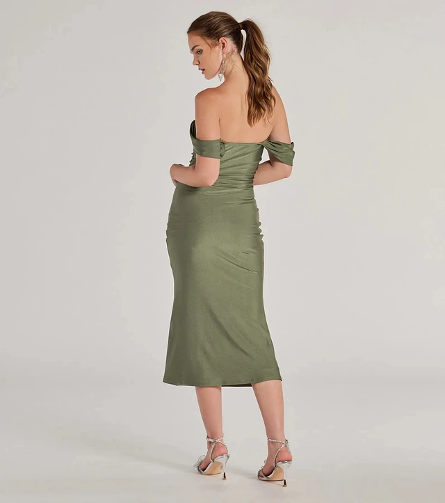 パーティードレス Off-shoulder Flared Midi Dress Exceptional Off-The-Shoulder Flared Midi Dress | Parallel