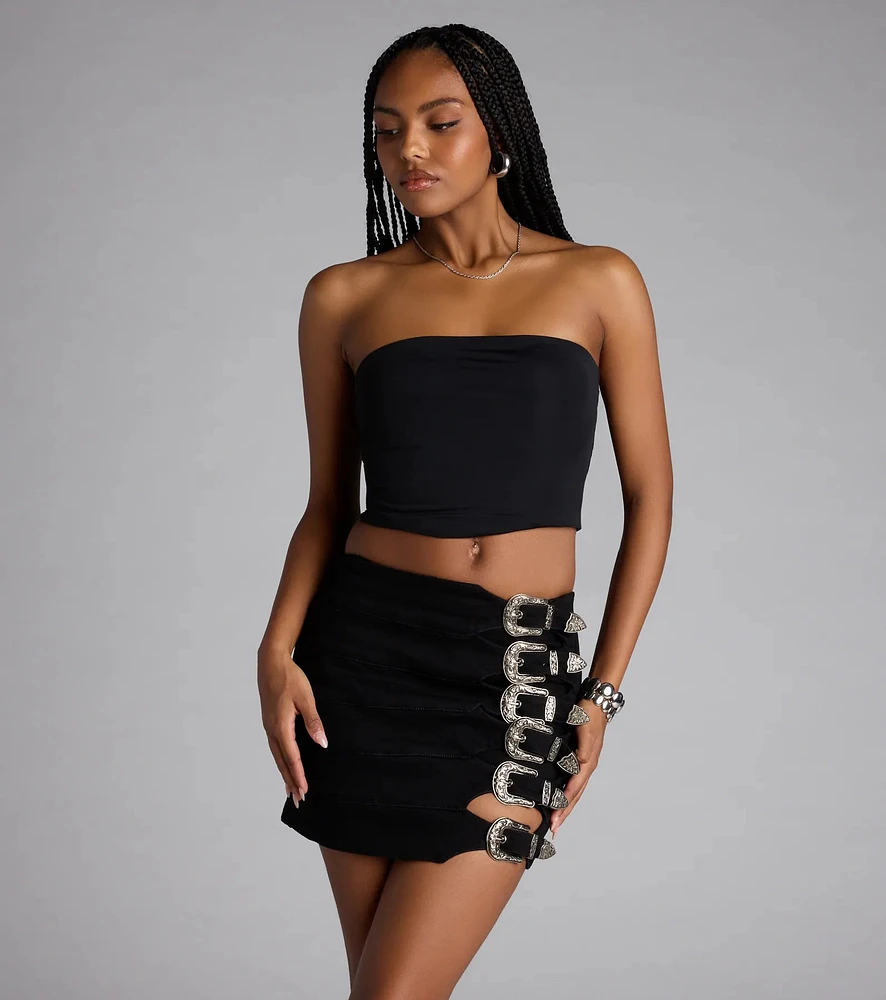 Windsor Buckle Down High-Rise Denim Skort at Hamilton Place