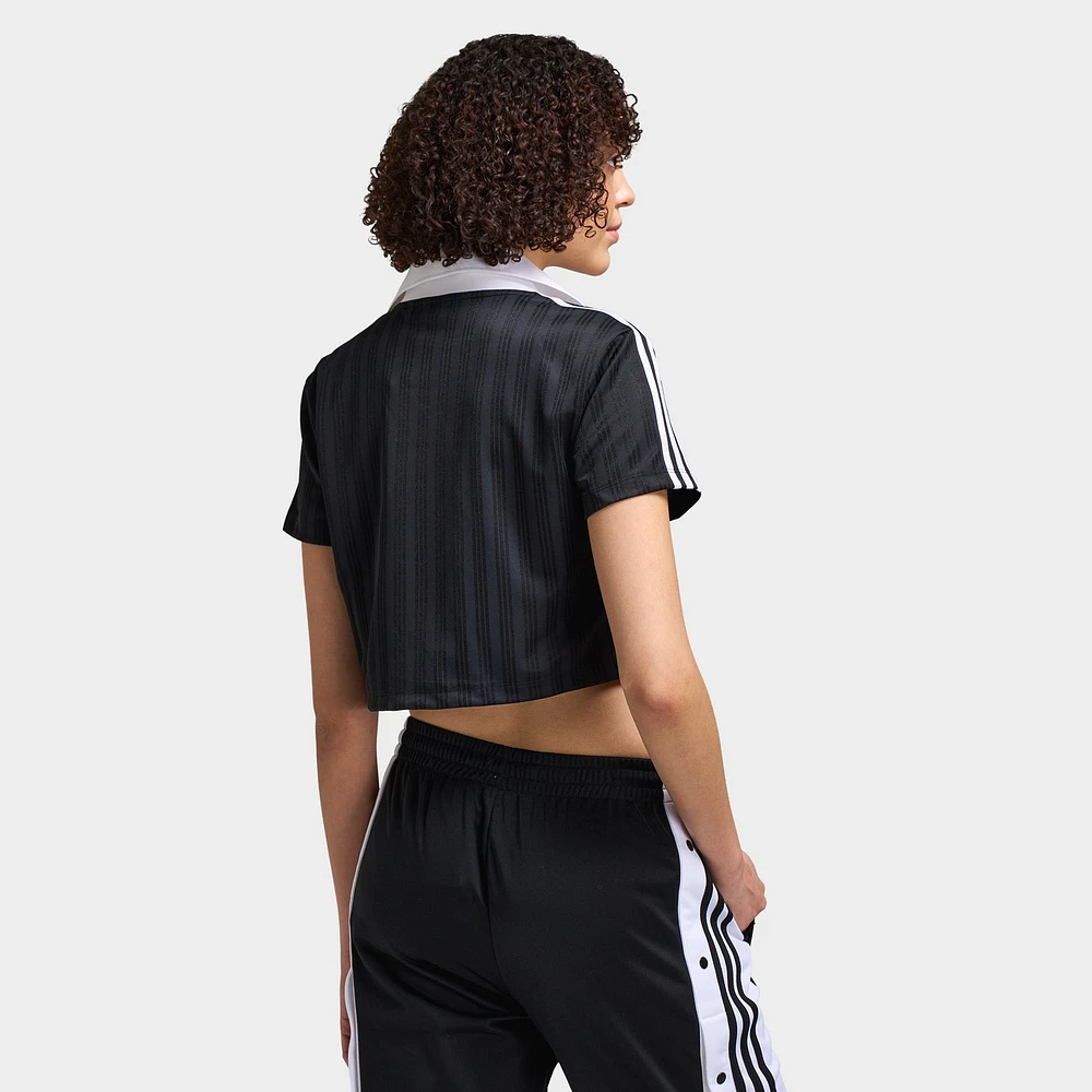Adidas Women's Football Jacquard V-Neck Crop Polo / Black