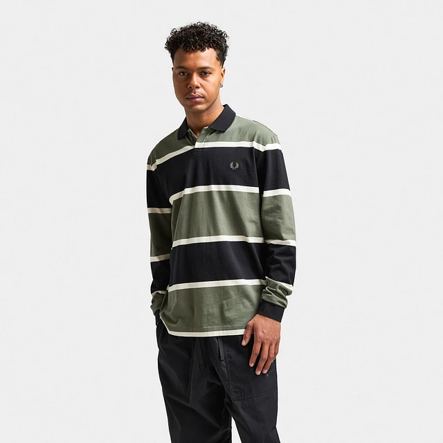 Fred Perry Striped Longsleeve Polo Laurel / Wreath Green at