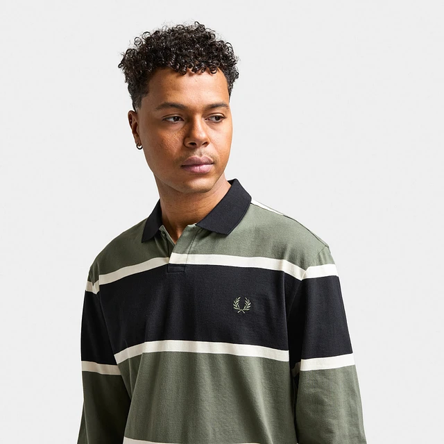 Fred Perry Striped Longsleeve Polo Laurel / Wreath Green at