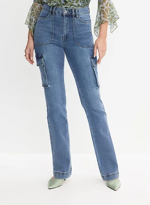 【KOOLOSET】Sean Snap Cargo Wide Denim Cotton On Wide-Leg Cargo Jeans | Square One
