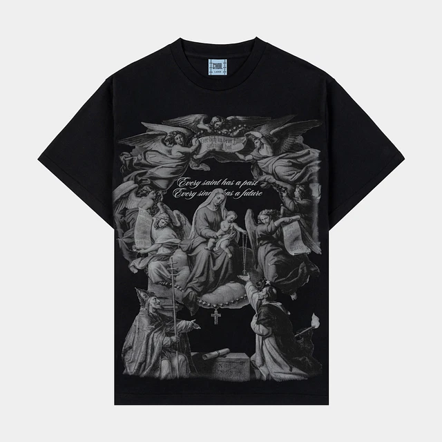 ★ codegraphy★ VOYAGE Artwork Short Sleeve T-Shirt Charcoa CTHDRL The Saint Cropped Mens Short Sleeve Shirt (Black