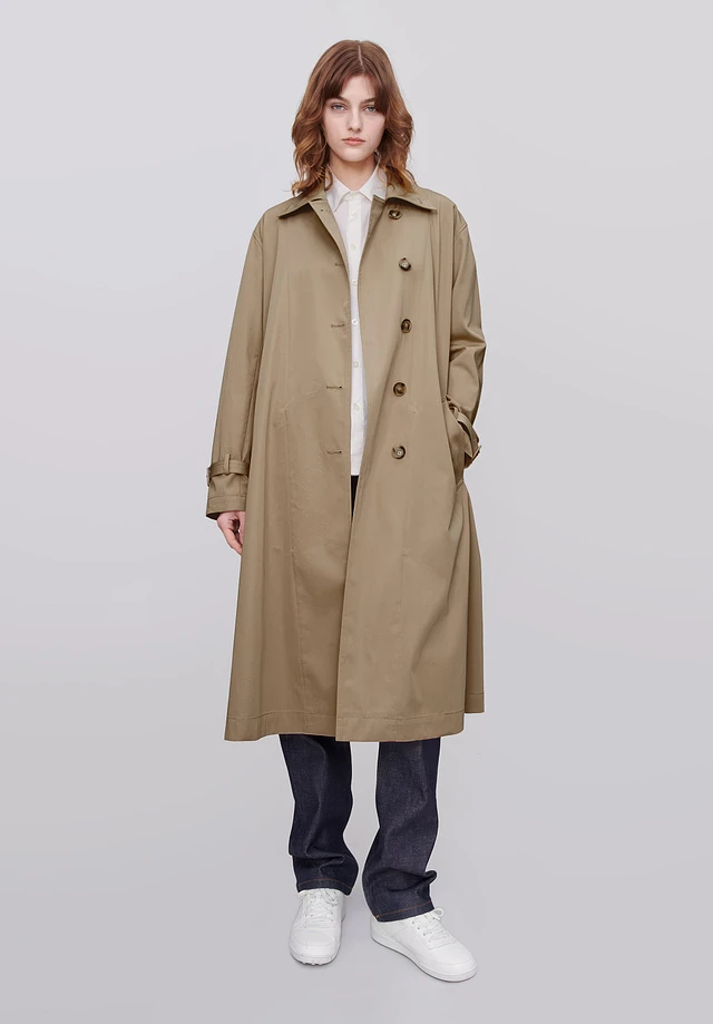 【muguet rose midi trench coat】DARK BEIGE Beige Design Midi Length Coat With Colorful Vibrant Flower