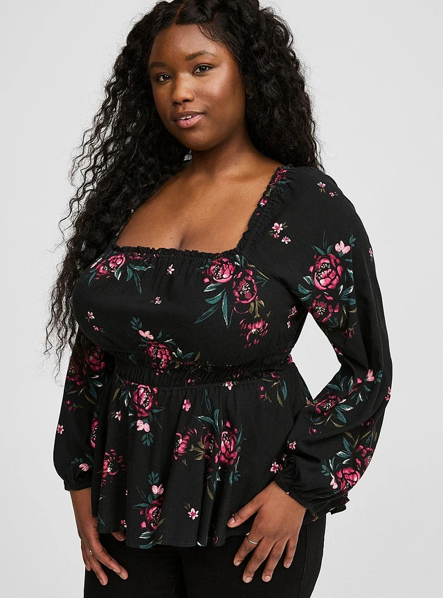 TORRID Rayon Slub Waist Detail Blouson Sleeve Top | Liberty