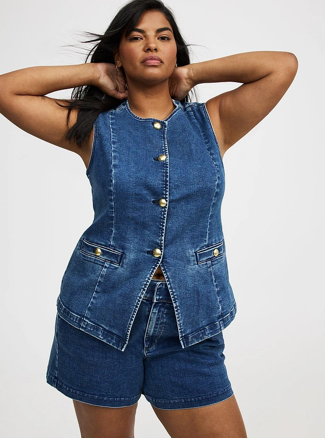 【SCENERITY】High neck denim vest lila-longline-denim-waistcoat-