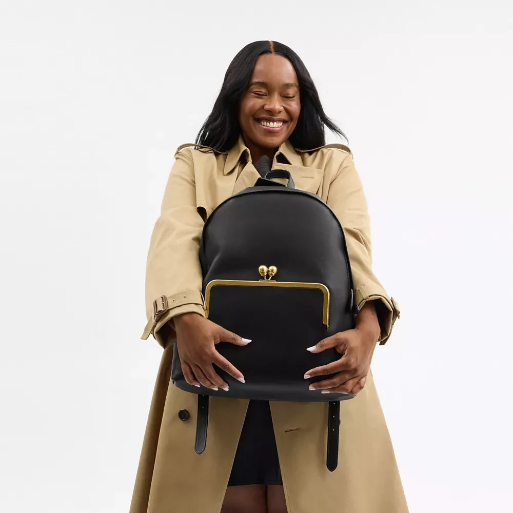 【COACH】Leather Kisslock Large Frame Backpack COACH® | Kisslock Frame Backpack