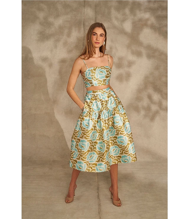 Le' AL.X Linen Embroidered Square Neck Sleeveless Spaghetti