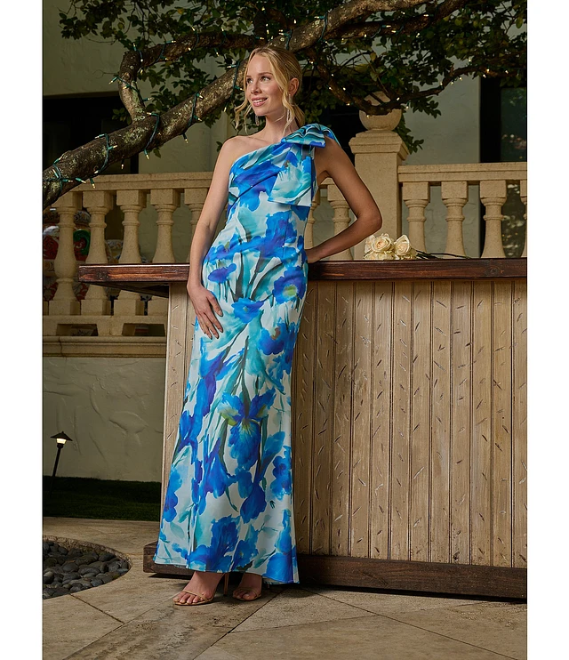 【海外限定】AdriannaPapell ドレス☆Crepe Asymmetric Bow Maxi MD1E208622_AD510_Regular_Side_