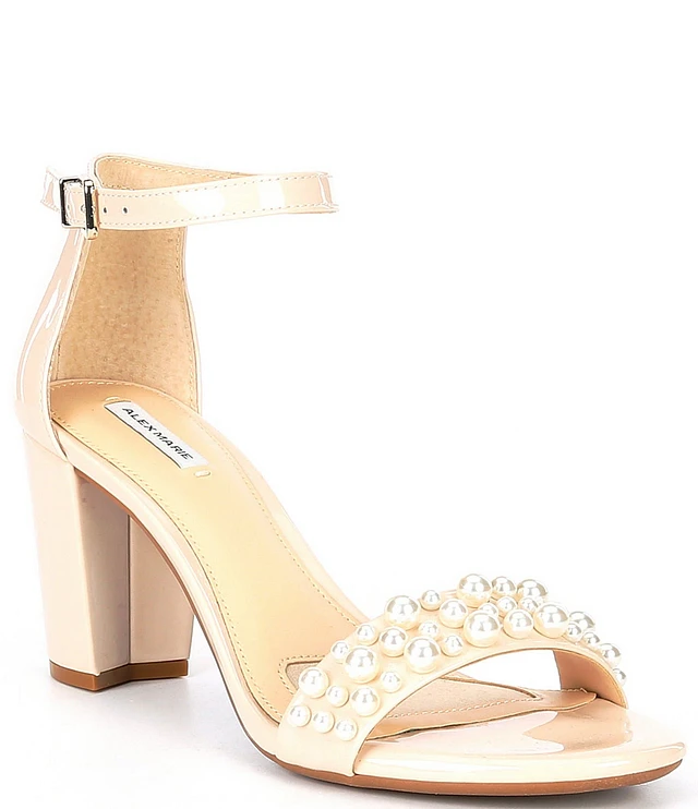Alex Marie Halmar Patent Pearl Ornamented Strap Block Heel
