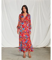 Chelsea & Violet Margaux Floral Print Plisse V-Neck Long