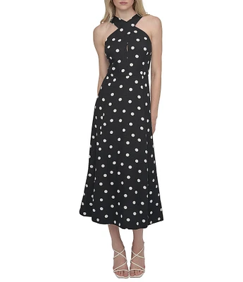 Donna Karan Women's Halter-Neck Sleeveless A-Line Midi Dress