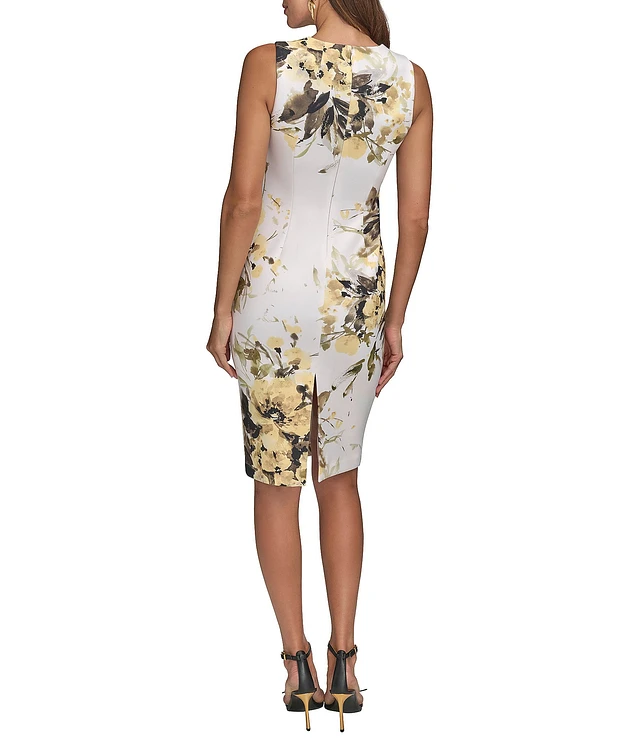【Donna Karan New York】Square-Neck Sleeveless Dress Donna Karan Square Neck Sleeveless A-Line Belted Midi Dress