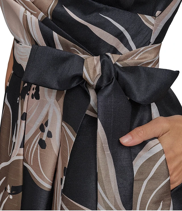 ◆Donna Karan 抽象プリントスクエアネックミディワンピース DKNY by Donna Karan Printed Chiffon Halter Neck Sleeveless A