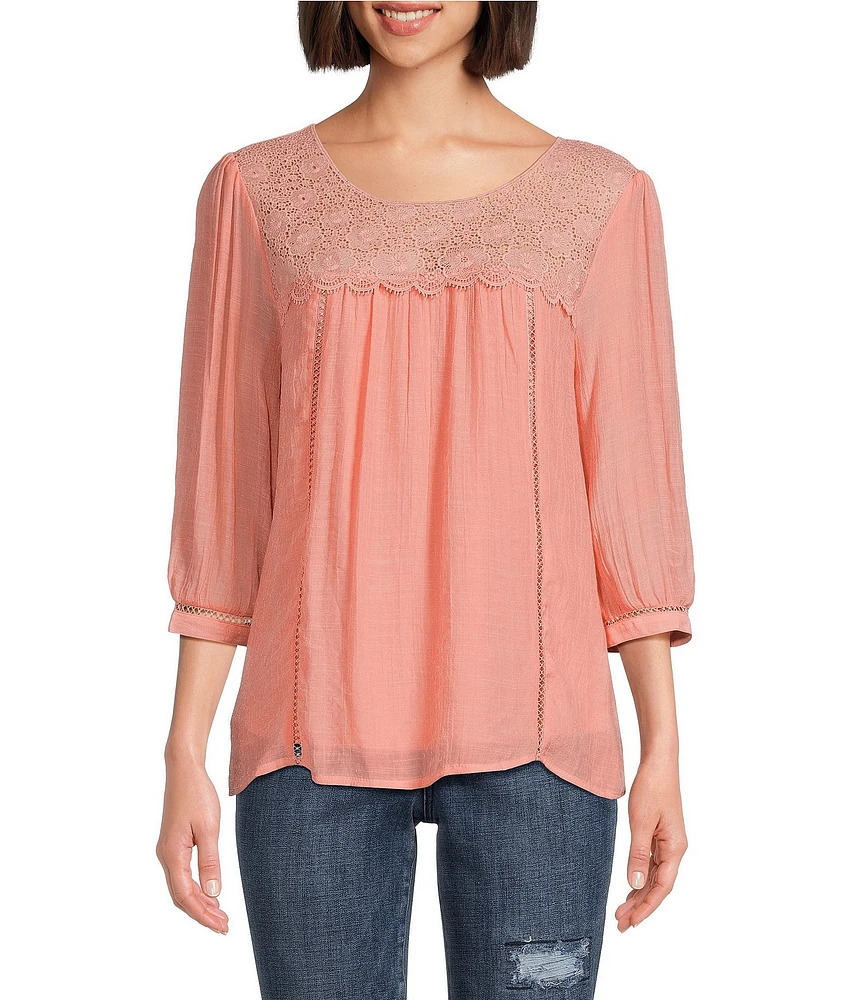 Figueroa & Flower Petite Size Scoop Neck 3/4 Sleeve Lace