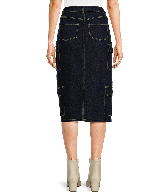 【BAON】Toke banding cargo denim midi skirt BLVB Women's Denim Cargo Skirt Casual High Waisted Split